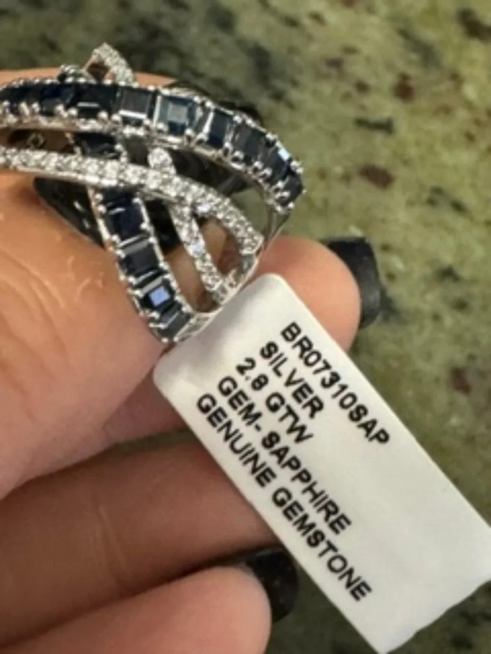 Genuine Sapphire 2.8 CTW Sterling Silver Crisscross Statement Ring Size 7 – NWT